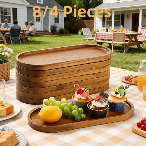 8/4pcs Wood Serving Trays Charcuterie Boards Oval Wooden Plates Wood Serving Platter Cheese Dinner Plates Bulk for Dessert Snack Bread Fruit Appetizer Dishes for Kitchen Decoration, It Can Be Used for Party, Buffet, Barbecue, Hotel Etc