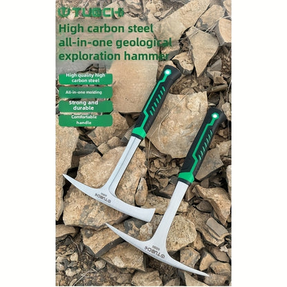 Geological Pick Hammer, High Carbon Steel, Flat Head, Durable, Sturdy, Comfortable Handle, Industrial Manual Tool, Suitable for Quarrying, Mountaineering, Exploration, Escape Point, 28 Ounce Small Hammer