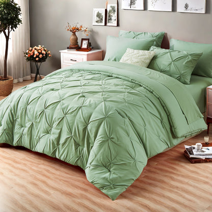 5/7pcs Luxurious Pleated Comforter Collections - Exceptionally Soft Plush Fiber Filling, Suitable for Year-Round Warmth - Includes Quilted Comforter, Flat Sheet, Fitted Sheet, Pillowcases, Pillow Shams, Complete Bed Set