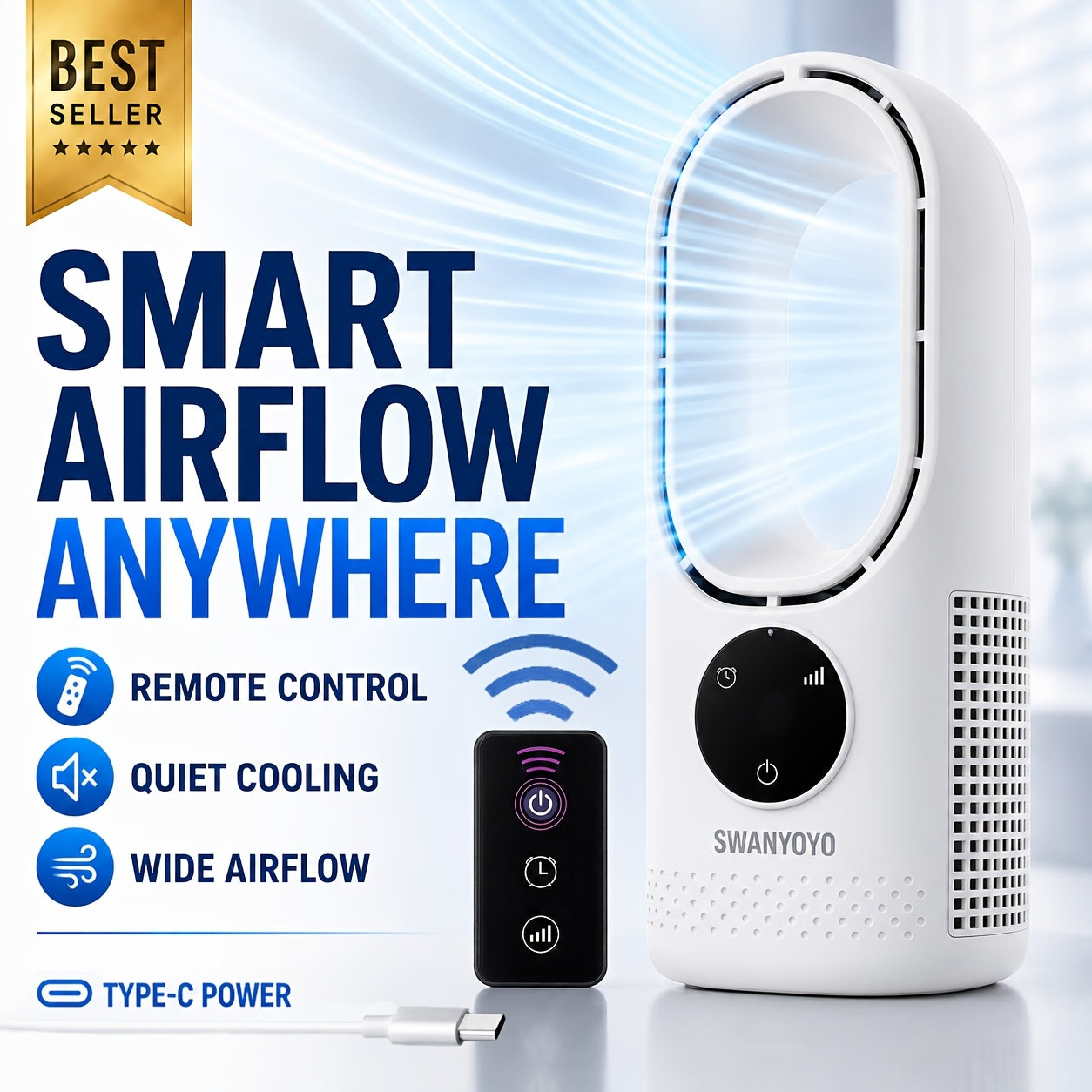 Portable Air Conditioning Fan, USB Tower Fan, Desktop Bladeless Fan - With Remote Control, Touch Screen, Water Mist Cooling, Seven-color LED Ambient Light, Timer And Intelligent Shutdown - Perfect For Offices, Travel, Camping And Home Necessities