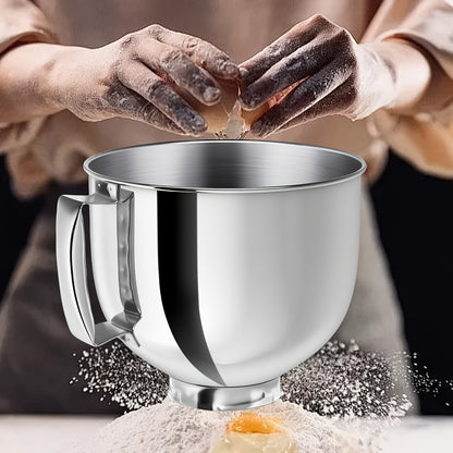Stainless Steel Mixer Bowl Compatible with KitchenAid Artisan & Classic 4.5-5 QT Tilt-Head Mixers - 5 Quart Large Capacity, Oven-Safe, Heavy-Duty 304 Stainless Steel Construction with Ergonomic Handle & Spill-Resistant Lid, Compatible with 4.5QT & 5QT Sta