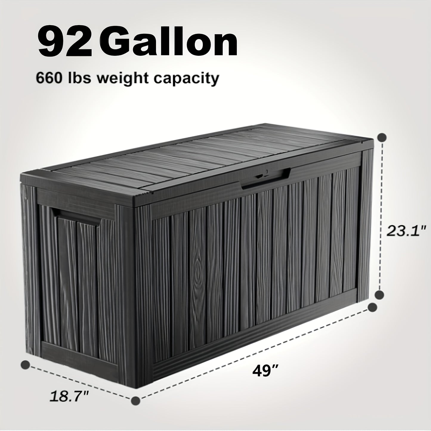 345L/92GAL Storage Capacity Effect with Lockable LidDurable Resin Construction Will Not Rust, Dent Or PeelStrong Enough to Sit Two People UV Protected And Weatherproof Steel Supports for Strength KD Design Easy to Clean& Assemble Halloween, Box