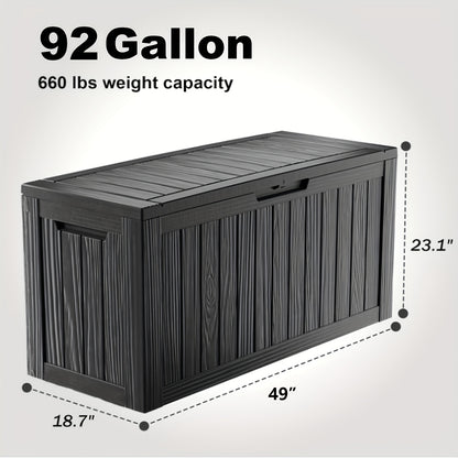 345L/92GAL Storage Capacity Effect with Lockable LidDurable Resin Construction Will Not Rust, Dent Or PeelStrong Enough to Sit Two People UV Protected And Weatherproof Steel Supports for Strength KD Design Easy to Clean& Assemble Halloween, Box