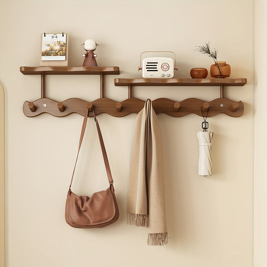 [Multifunctional 8-Hook Coat Rack] Durable Bamboo Wall-Mounted Coat Rack | Multifunctional Entryway Storage Shelf with Hooks for Hanging Coats, Hats, Bags, And Keys, Space-Saving Modern Design, Suitable for Bedroom, Entrance, Hallway