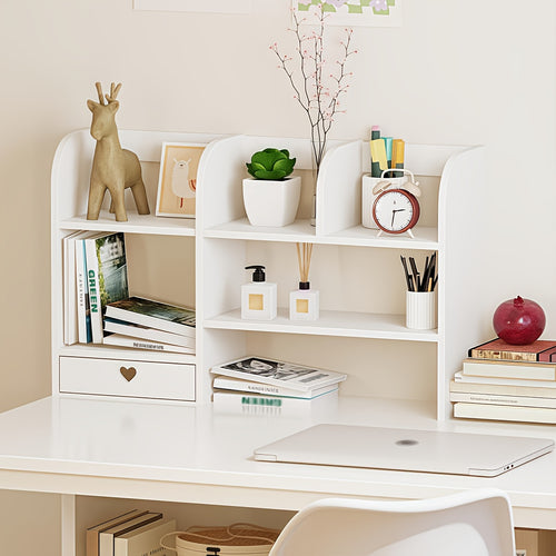 Desktop Organizer Double Layer Desk Shelf – 2-Tier Storage Rack for Office Supplies, Stationery, Cosmetics | Space-Saving Bookshelf for Bedroom, Dorm, Home Office, Waterproof Wood-Plastic