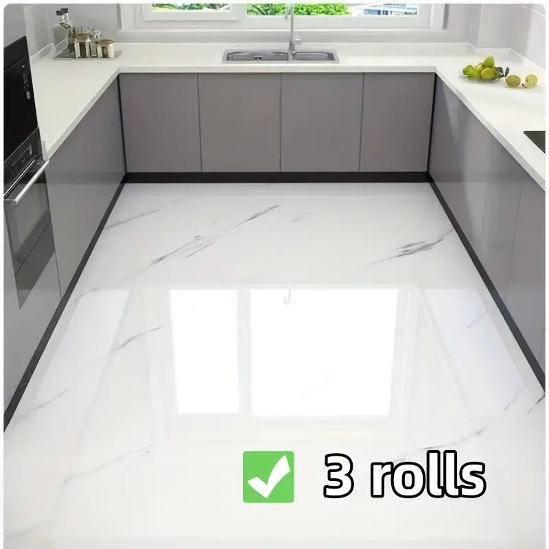 3 Rolls of 60 Wide (23.62In X 197.75In) Self-Adhesive Imitation Marble Kitchen Floor Wallpaper - Thickened Wear-Resistant, Oil-Proof, Waterproof & Anti-Slip Vinyl Tiles with Straight Edge, Home Decor Renovation