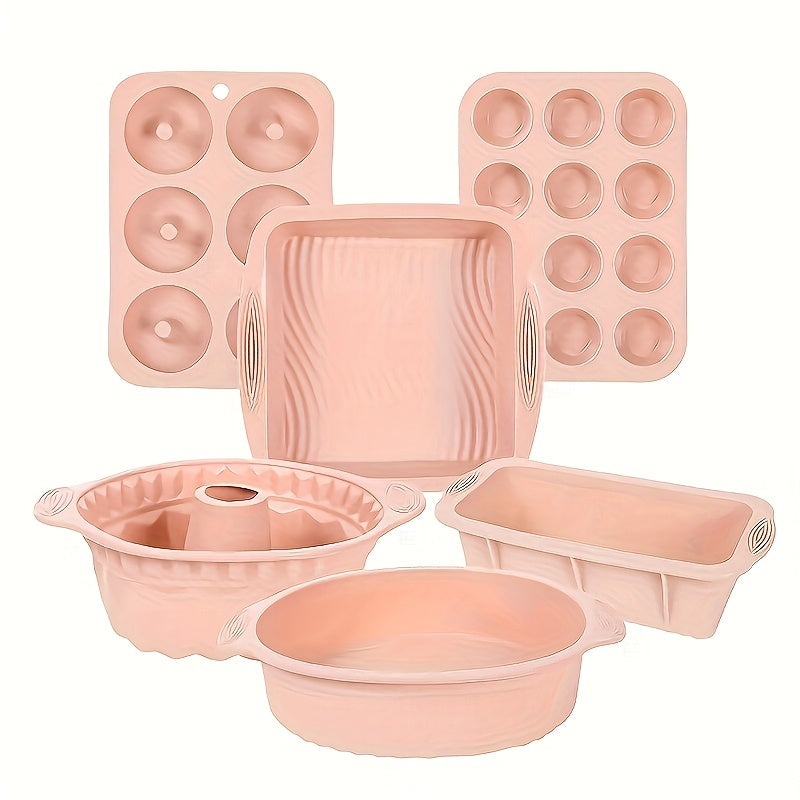 6pcs Set in Pink and Blue Options, Silicone Kitchen Baking Pans, Non-stick Silicone Baking Pans, Silicone Cake Molds, Baking Pans, Donut Baking Pans, Silicone Muffin Pans