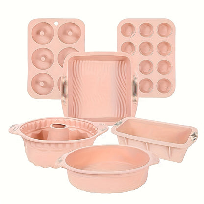6pcs Set in Pink and Blue Options, Silicone Kitchen Baking Pans, Non-stick Silicone Baking Pans, Silicone Cake Molds, Baking Pans, Donut Baking Pans, Silicone Muffin Pans