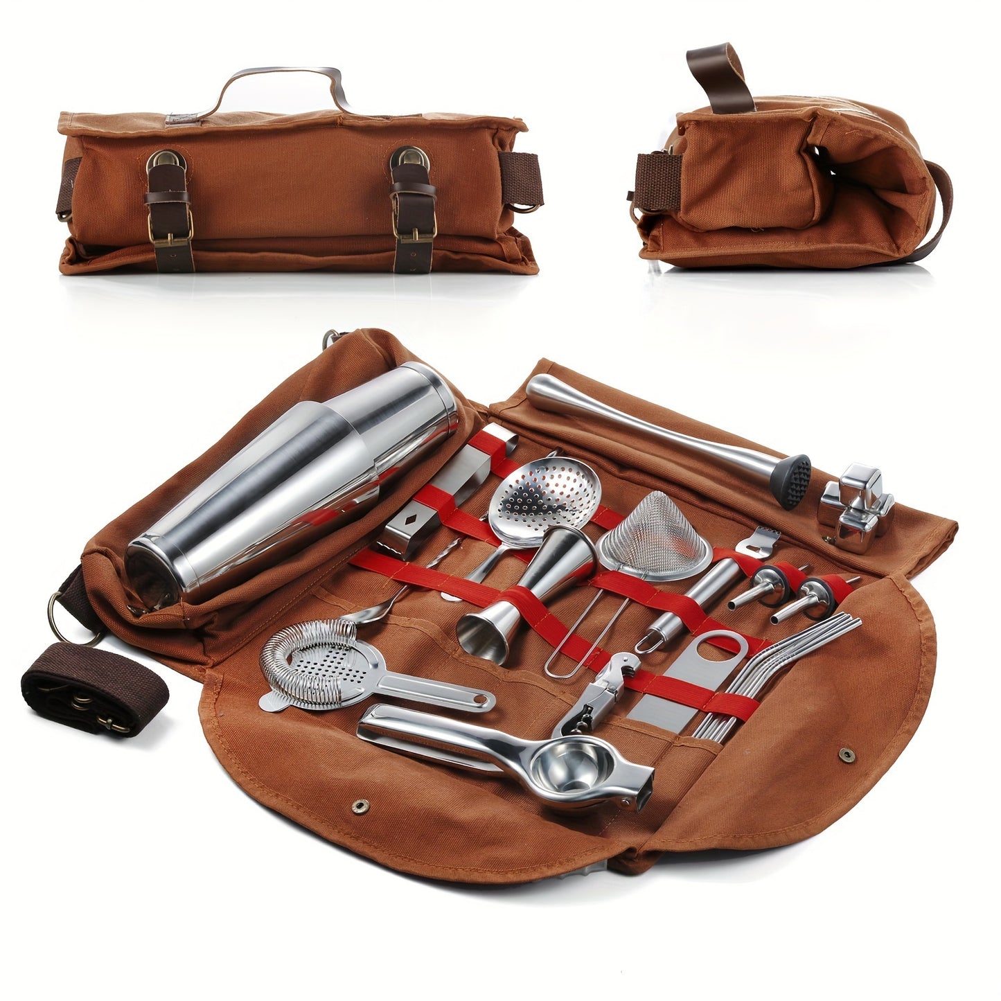Bartender Travel Set | Comprehensive 25pcs Cocktail Kit with Chic Portable Bag | Mobile Bar Set for Crafting Cocktails at Home, Work, Gatherings, And Camping