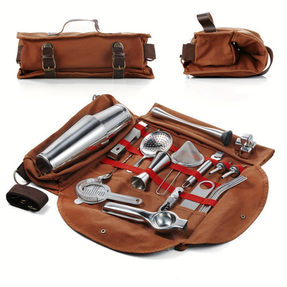 Bartender Travel Set | Comprehensive 25pcs Cocktail Kit with Chic Portable Bag | Mobile Bar Set for Crafting Cocktails at Home, Work, Gatherings, And Camping