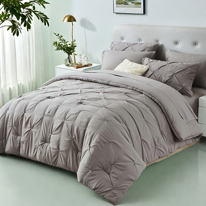 5/7pcs Luxurious Pleated Comforter Collections - Exceptionally Soft Plush Fiber Filling, Suitable for Year-Round Warmth - Includes Quilted Comforter, Flat Sheet, Fitted Sheet, Pillowcases, Pillow Shams, Complete Bed Set