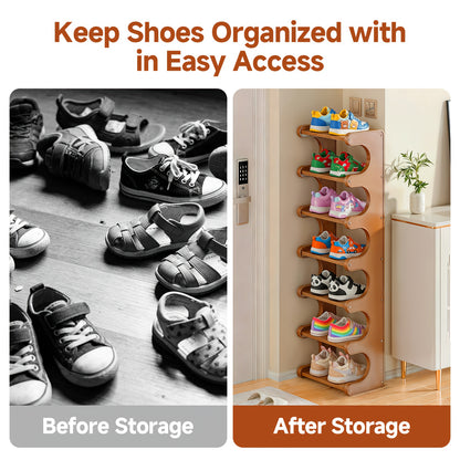 7-Layer Shoe Storage Organizer, Bamboo Shoe Racks, Space Saving Narrow Design, Natural Bamboo Construction & Easy to Assemble, Large Capacity, Freestanding Bamboo Shoe Cabinet for Dormitories, Entrances, Apartments, Upgraded Packaging, Shatterproof