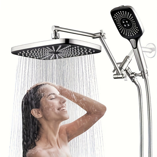 Shower Head with Handheld, 12 Inch Rain/Rainfall Shower Head Combo High Pressure with 4 Function Handheld Shower Head, 3-Way Diverter, 2-Stage Extension Arm And 71' Hose for Shower Use Solely For shower use solely