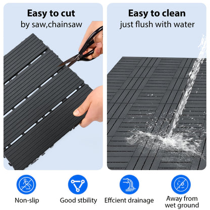 Interlocking Deck Tiles 44pcs 12"x12", Waterproof Outdoor Patio Flooring Tiles, PP Plastic Interlocking Floor Tiles for Balcony Pool Backyard Terrace, Easy Install All-Weather Anti-Slip Deck Tiles Grey