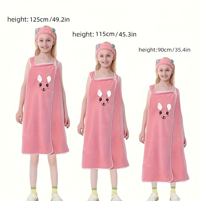 Bath Towel Wrap Featuring Adorable Bunny Ears, Modern Microfiber Cartoon Anime Bath Skirt Designed for Girls, Ultra-Compact Towel Robe Suitable for Ages 6 to 12 - 250Gsm