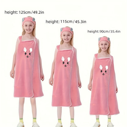 Bath Towel Wrap Featuring Adorable Bunny Ears, Modern Microfiber Cartoon Anime Bath Skirt Designed for Girls, Ultra-Compact Towel Robe Suitable for Ages 6 to 12 - 250Gsm