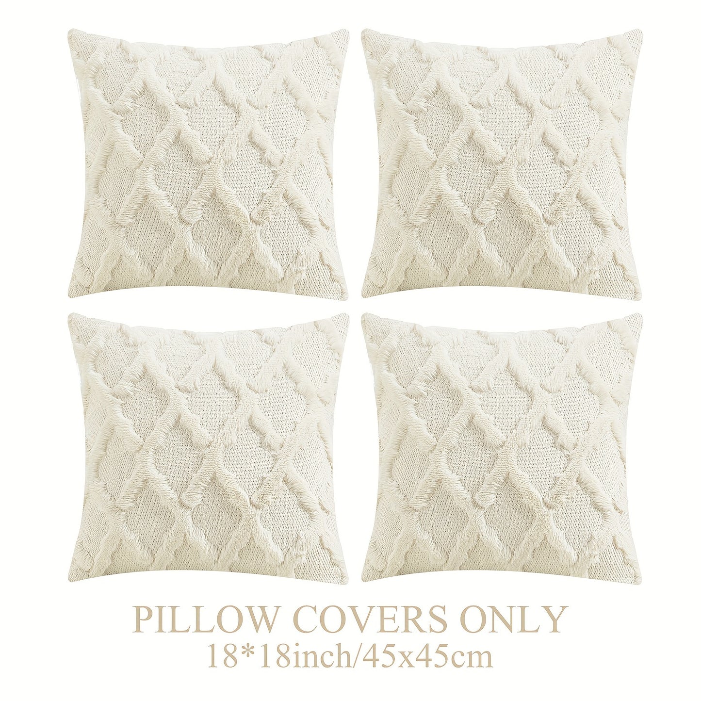 4pcs Throw Pillow Covers 18x18 Boho Decorative Pillow Covers Soft Plush Short Faux Wool Couch Pillow Covers Luxury Cushion Covers For Sofa Bedroom Living Room