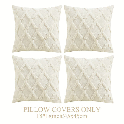 4pcs Throw Pillow Covers 18x18 Boho Decorative Pillow Covers Soft Plush Short Faux Wool Couch Pillow Covers Luxury Cushion Covers For Sofa Bedroom Living Room