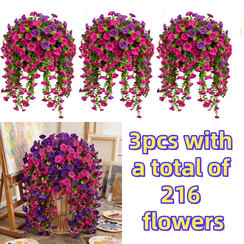 3pcs/216 Flowers High-Density UV-Resistant Artificial Rose Vine Hanging Garland with Realistic Roses & Foliage - Evergreen / Faux Flower Decor Suitable for Garden, Wedding, Porch, Terrace, Wedding Bouquet, Plastic Hanging Vines