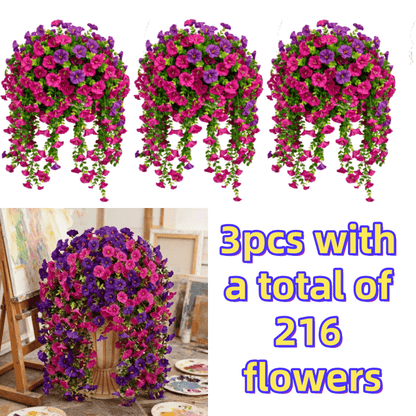 3pcs/216 Flowers High-Density UV-Resistant Artificial Rose Vine Hanging Garland with Realistic Roses & Foliage - Evergreen / Faux Flower Decor Suitable for Garden, Wedding, Porch, Terrace, Wedding Bouquet, Plastic Hanging Vines