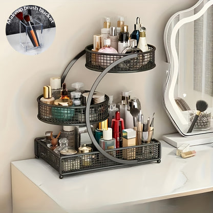 1pc Varnished Metal Cosmetic Organizer - No-Installation Lightweight Makeup Storage Rack, Spiral Design Vanity Countertop Shelf for Lipstick, Brushes&Bottles, Durable Metal with Varnished Finish, Space-Saving Bathroom Organizer(Makeup Brush Bucket)