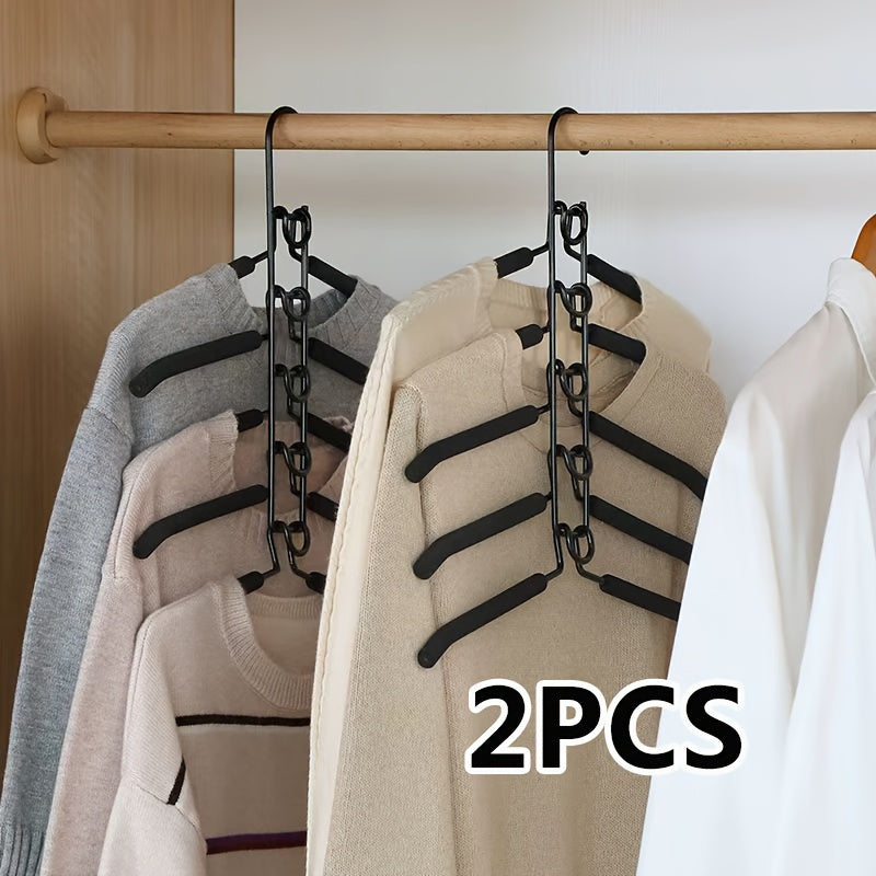 2pcs Heavy Duty Space Saving Hangers-5-In-1 Multi-Layer Metal Band Non-Slip Foam Mats, Suitable for Coats, Sweaters, Suits And T-Shirts