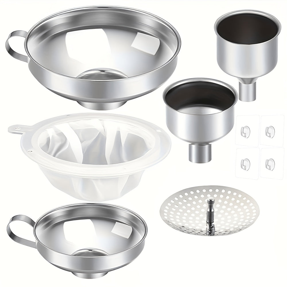 Stainless Steel Funnel Set Mason Jar Funnel Wide Mouth Canning Funnels Multi-functional Kitchen Funnel for Transferring Liquid, Oil, Jam, And Salad Dressing