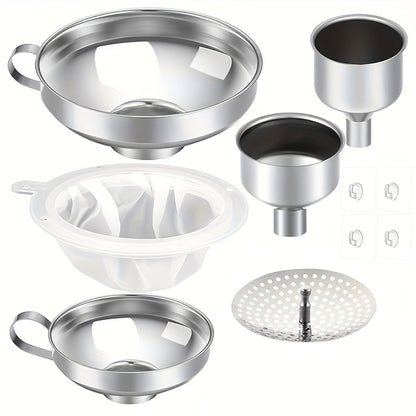 Stainless Steel Funnel Set Mason Jar Funnel Wide Mouth Canning Funnels Multi-functional Kitchen Funnel for Transferring Liquid, Oil, Jam, And Salad Dressing