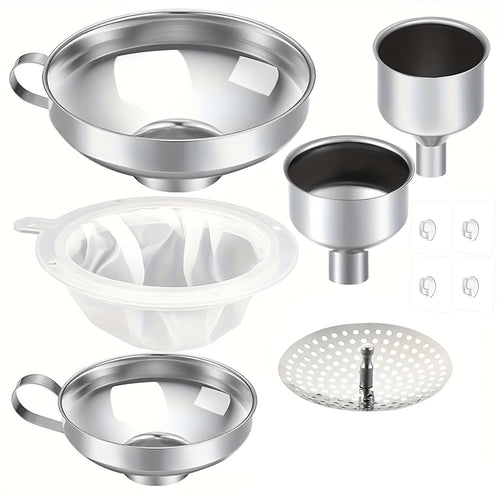 Stainless Steel Funnel Set Mason Jar Funnel Wide Mouth Canning Funnels Multi-functional Kitchen Funnel for Transferring Liquid, Oil, Jam, And Salad Dressing
