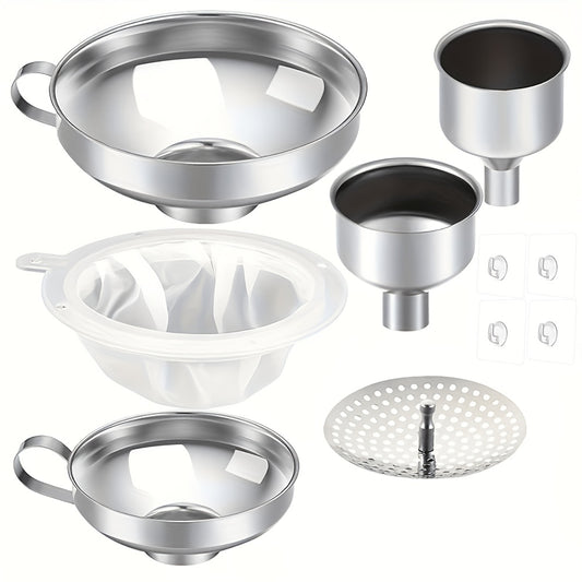 Stainless Steel Funnel Set Mason Jar Funnel Wide Mouth Canning Funnels Multi-functional Kitchen Funnel for Transferring Liquid, Oil, Jam, And Salad Dressing