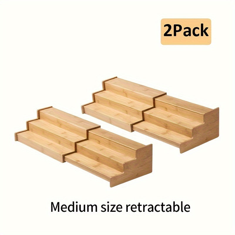 Bamboo Spice Rack for Bamboo Expandable Kitchen Cabinet - 3-Tier Ladder Rack for Kitchen Cabinet, Countertop Storage Display