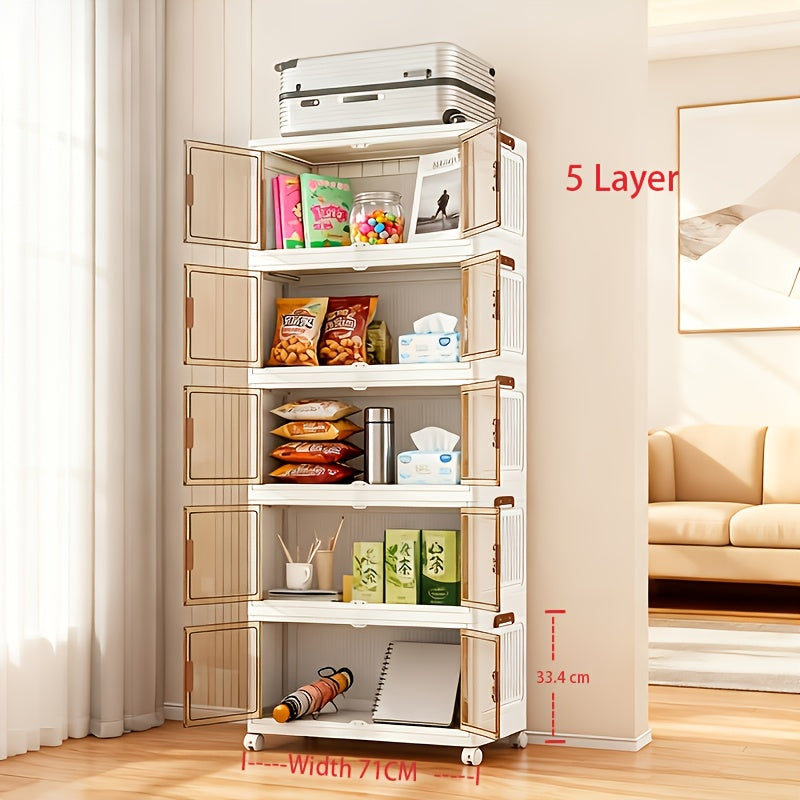 1/2/3/4/5-Layer Extra Large Storage Cabinet, Multi-Layer Foldable Storage Box with Door, Stackable Storage Cabinet for Shoes, Sundries, Books, Clothes, Home Storage Organizer for Closet, Wardrobe, Bedroom, Bathroom, Office, Kitchen