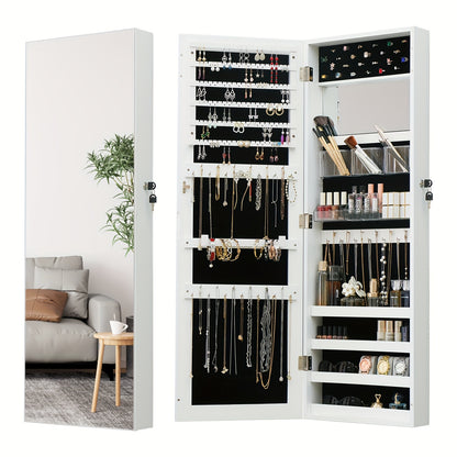 Full Length Mirror Jewelry Armoire Jewelry Cabinet - 2-in-1 Organizer For Makeup And Jewelry Lockable Storage Over The Door Mirror With Jewelry Storage Baskets, Bins & Containers