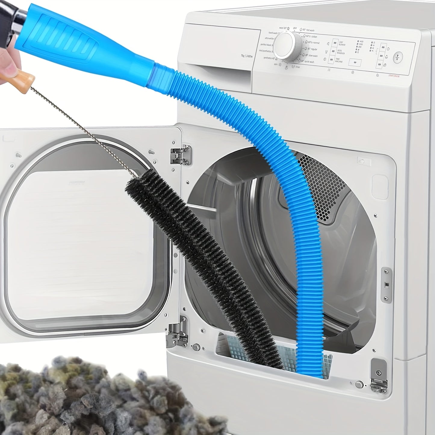 2pcs Dryer Vent Cleaner Kit And Flexible Dryer Lint Brush Vacuum Hose Attachment Power Lint Remover Refrigerator Coil Brush