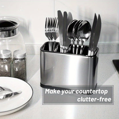 4-Layer Heavy-Duty Stainless Steel Dish Storage Box, with Separate Compartments, Suitable for Storage on Countertops Or in Cabinets, Suitable for Forks, Knives, Spoons, Chopsticks. A Modern Kitchen Utensil Storage Rack, And Durable.