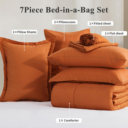 7pcs Comforter Set-Luxury Soft Fluffy Bedding With 1 Comforter, 1 Fitted Sheet, 1 Flat Sheet, And 4 Pillowcases & Pillow Cover-All Season Quilte Set Queen, Hypoallergenic, Breathable, Easy Care, Valentine'S Day Bed In A Bag, Gifts For Her
