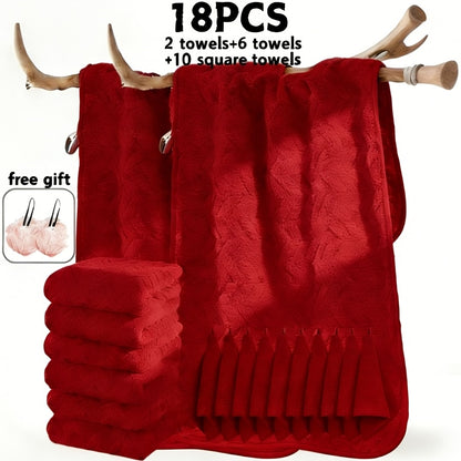 18/20pcs Bath Towel Set, Enlarged Women'S And Men'S Coral Fleece Bath Towels, 100% Microfiber Bath Towel Set, Absorbent, Quick Drying, Soft And Comfortable, Large Bath Towels Suitable For Home, Bathroom, Spa Or Gift, Bath Ball, Wash Cloths