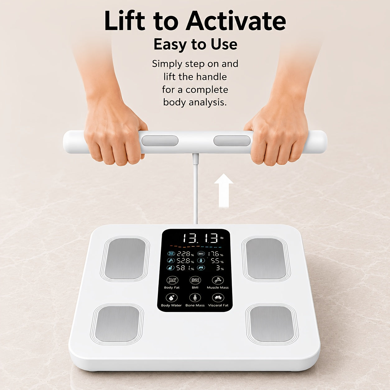 Smart Body Fat Scale with Handle, 8-Electrode Full Body Composition Analyzer, BMI Muscle Mass Monitor, Digital Weight Scale with APP Sync & LED Display for Home Gym Fitness Tracking