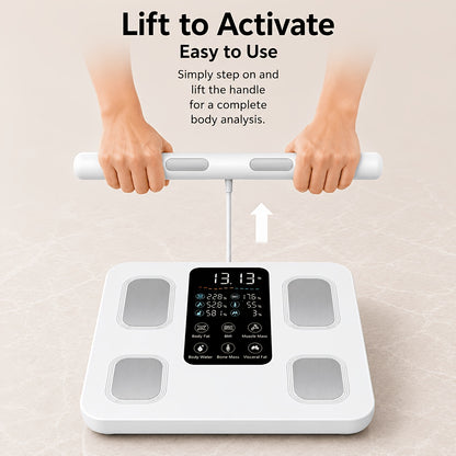 Smart Body Fat Scale with Handle, 8-Electrode Full Body Composition Analyzer, BMI Muscle Mass Monitor, Digital Weight Scale with APP Sync & LED Display for Home Gym Fitness Tracking