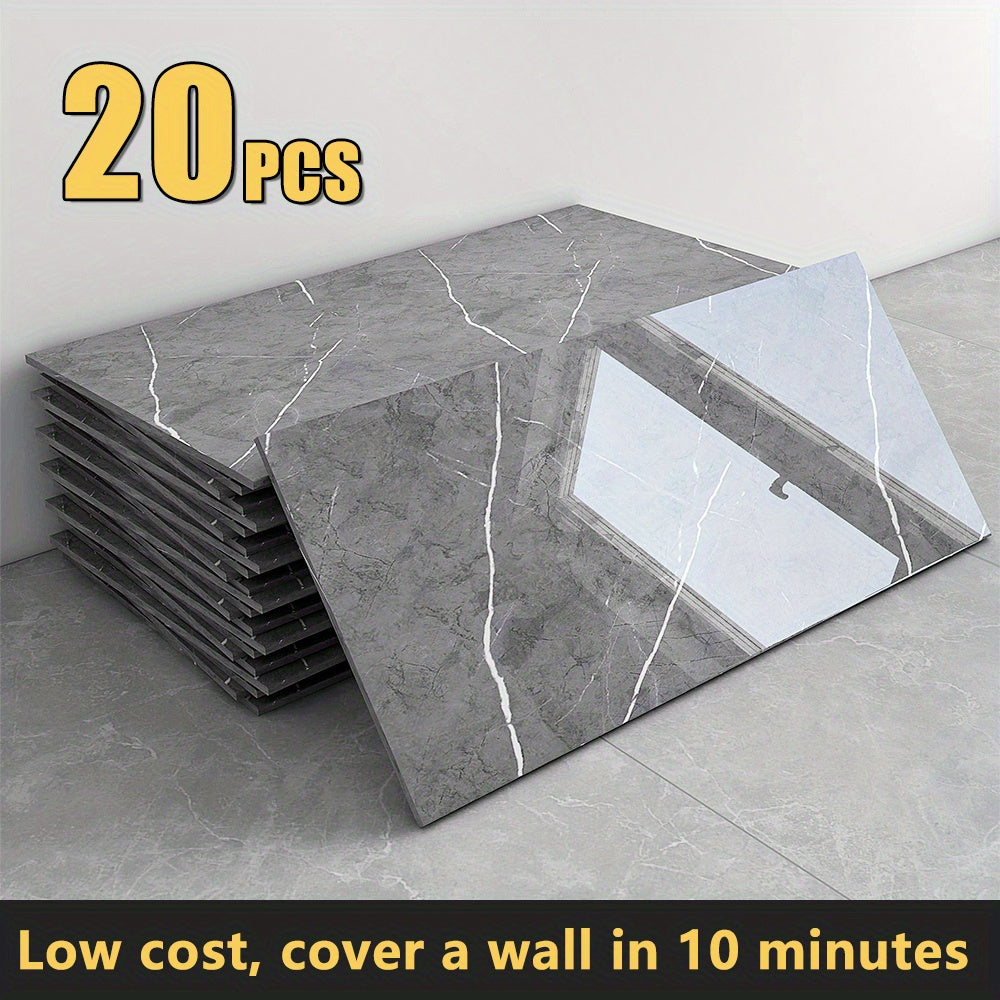 20/40-Pack Peel & Stick Marble Tiles Wall Panels Set - Self-Adhesive Waterproof Removable Wall Sticker for Kitchen Backsplash, Bathroom, Living Room, Office Home Decor. Easy Install (23.62"x11.81")