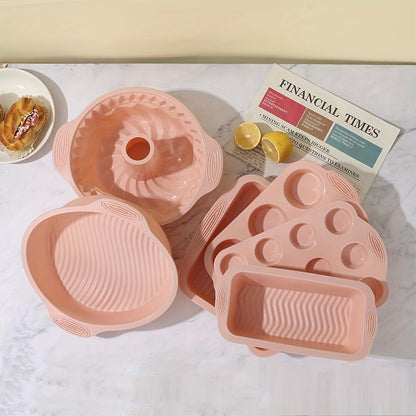 6pcs Set in Pink and Blue Options, Silicone Kitchen Baking Pans, Non-stick Silicone Baking Pans, Silicone Cake Molds, Baking Pans, Donut Baking Pans, Silicone Muffin Pans