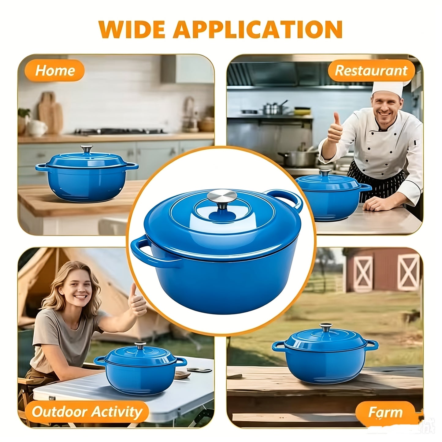 Enameled Dutch Oven Pot with Lid, Enameled Cast Iron Dutch Oven Pot with Lid, Cast Iron Dutch Oven with Dual Handles for Bread Baking, Non-Stick Enamel Coated Heavy Duty Cookware, Easy to Clean, Heat Retention