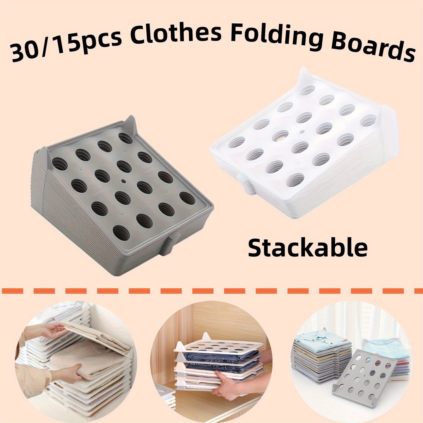 30/ 15pcs Foldable Stackable Clothes Folding Board, Space-saving Portable Organizer for Shirts, Pants, Dresses, Ideal for Home, Wardrobe, Dorm, College Students, Heavy-Duty Plastic, Easy-Clean, Sturdy Construction, Perfect Home Storage Solution, Dorm