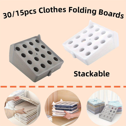 30/ 15pcs Foldable Stackable Clothes Folding Board, Space-saving Portable Organizer for Shirts, Pants, Dresses, Ideal for Home, Wardrobe, Dorm, College Students, Heavy-Duty Plastic, Easy-Clean, Sturdy Construction, Perfect Home Storage Solution, Dorm