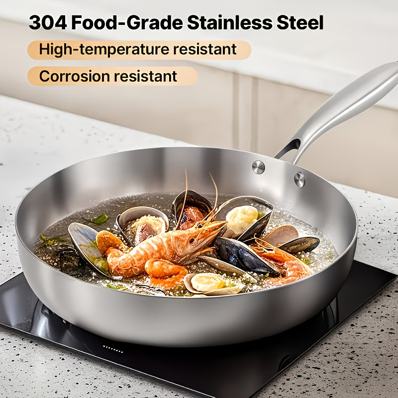 11in Triply Base Stainless Steel Frying Pan | Ergonomic Handle, Induction Compatible, Even Heat Distribution, Professional Restaurant Grade Cookware, 304 Stainless Steel, Dishwasher Safe