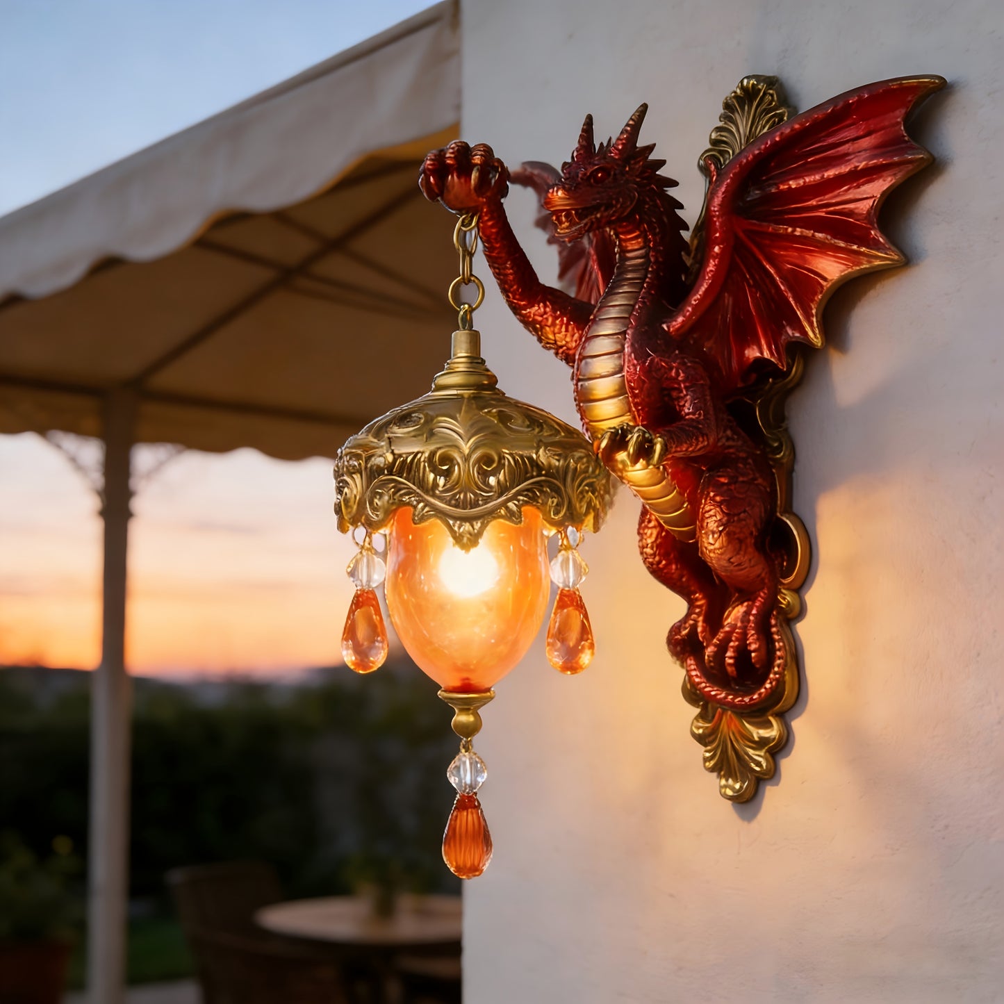 Flame Red Dragon Wall Light Warm Light Like Lava Flow Orange Red Gradient Flame Scales Majestic Red Dragon Claw Gentle Night Light Fantasy Atmosphere Bedroom Hotel Restaurant Decor Perfect Holiday New Year Gift