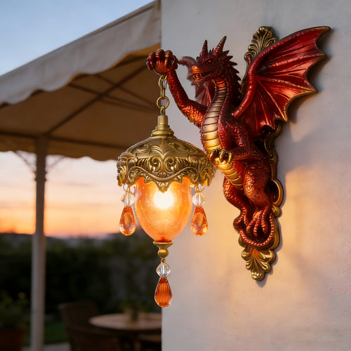 Flame Red Dragon Wall Light Warm Light Like Lava Flow Orange Red Gradient Flame Scales Majestic Red Dragon Claw Gentle Night Light Fantasy Atmosphere Bedroom Hotel Restaurant Decor Perfect Holiday New Year Gift