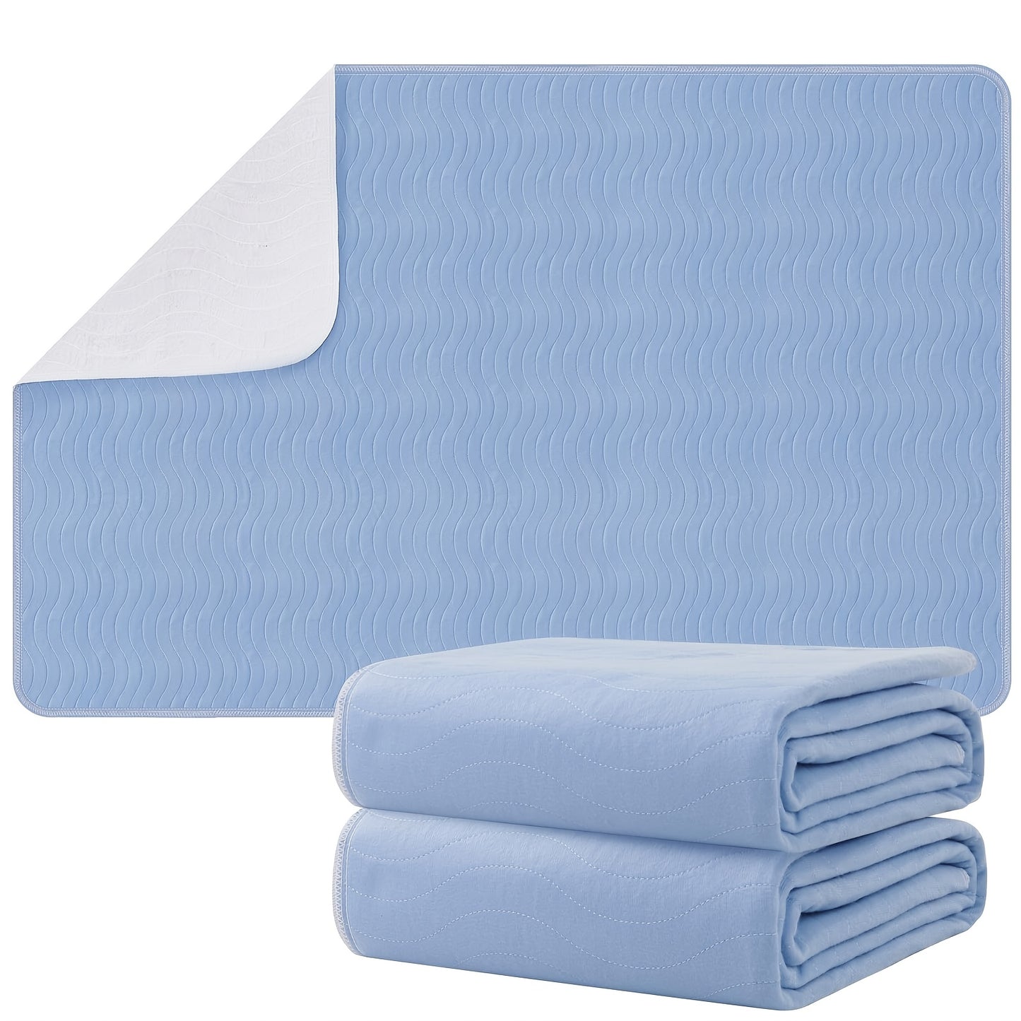 2 Pack Heavy Absorbency Bed Pads Washable - Waterproof Pee Pad For Pet, Adults & Elderly, Reusable Absorbent Mattress Protector For Bed, Sofa, Couch (Blue+White)