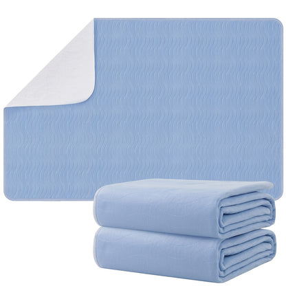2 Pack Heavy Absorbency Bed Pads Washable - Waterproof Pee Pad For Pet, Adults & Elderly, Reusable Absorbent Mattress Protector For Bed, Sofa, Couch (Blue+White)
