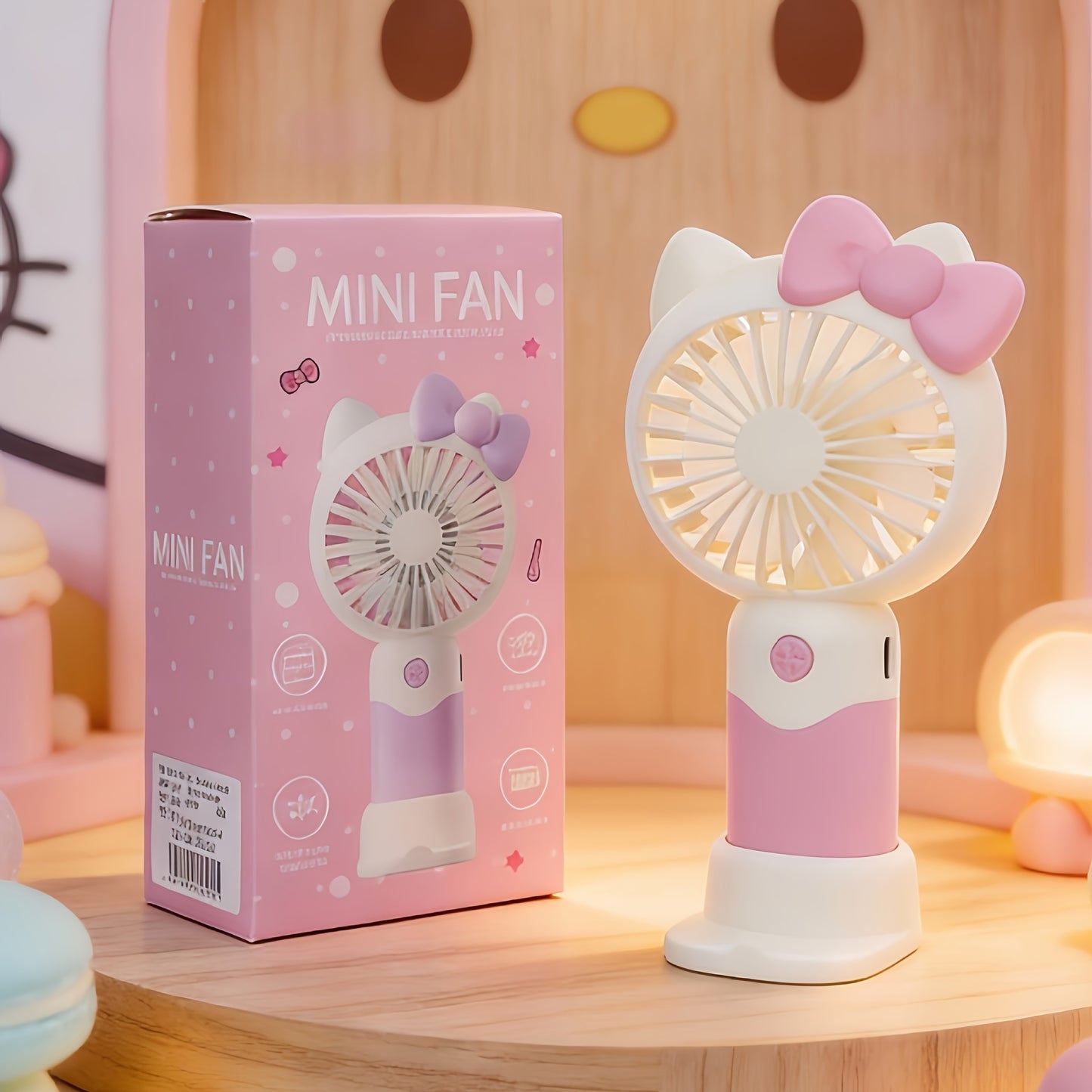 Hello Kitty Handheld Mini Fan USB Rechargeable Portable Small Fan Cute Sanrio Desktop Electric Fan for Girls Kids Travel Office Home